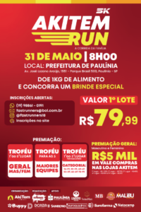 Corrida AKI TEM RUN Paulínia 5K – 2026