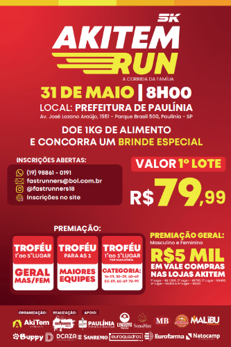 CORRIDA AKI TEM RUN PAULÍNIA 5K – 2026