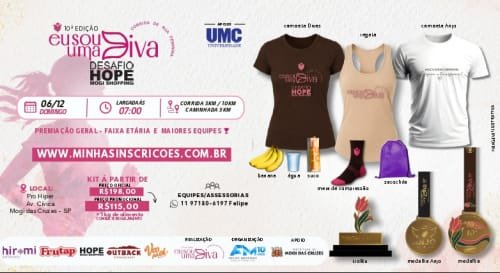 10ª Corrida e Caminhada Eu Sou uma Diva 2026: Inscrições e Percurso em Mogi das Cruzes