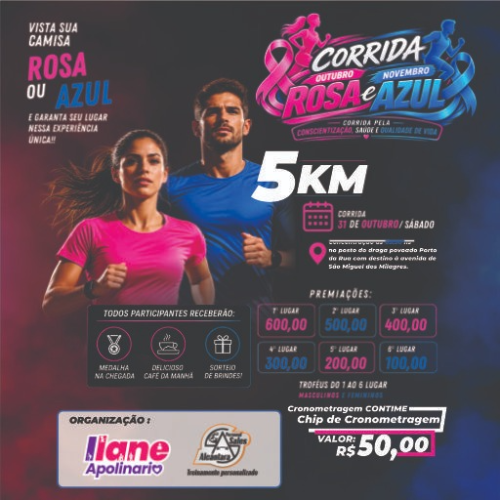 Corrida do Outubro Rosa e Novembro Azul 2026: Inscrições e Percurso em São Miguel dos Milagres