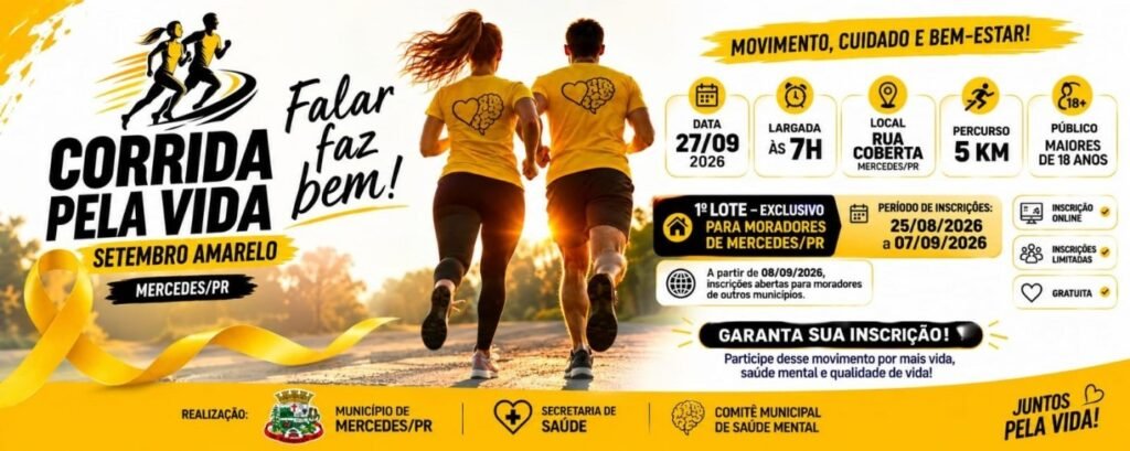 Corrida pela Vida – Setembro Amarelo 2026: Inscrições em Mercedes