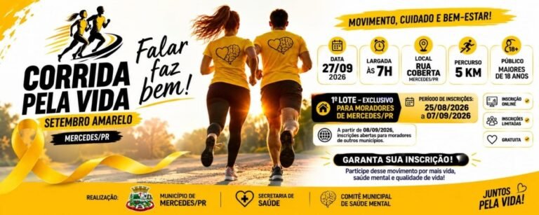Corrida pela Vida – Setembro Amarelo 2026: Inscrições em Mercedes