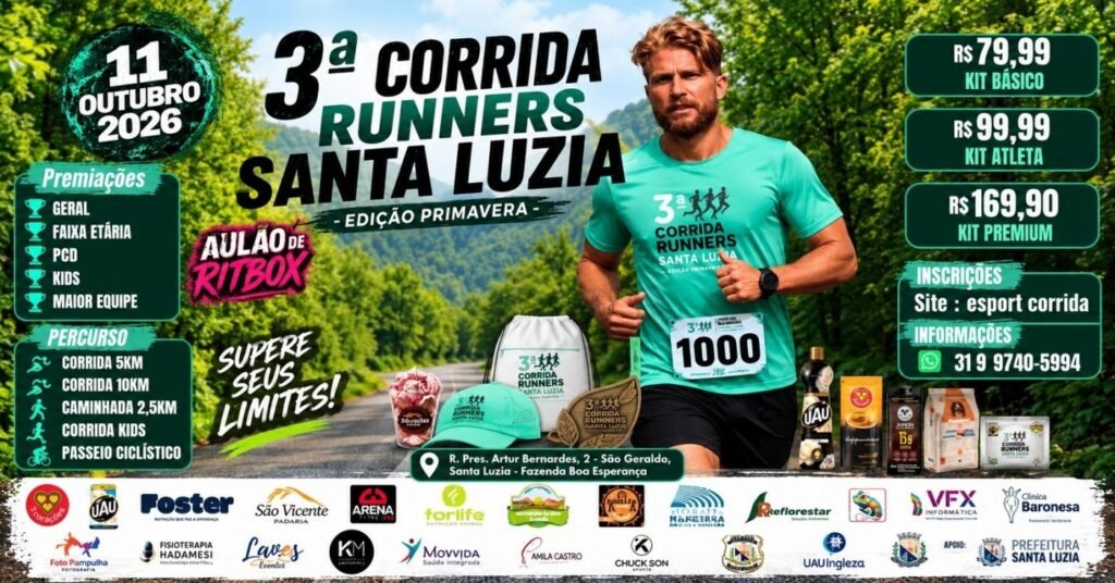 3ª Corrida Runners Santa Luzia Edição Primavera 2026: Inscrições e Percurso em Santa Luzia