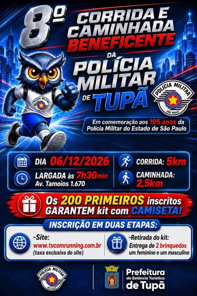 8ª Edição da Corrida e Caminhada Beneficente em Comemoração aos 195 Anos da Polícia Militar em Tupã