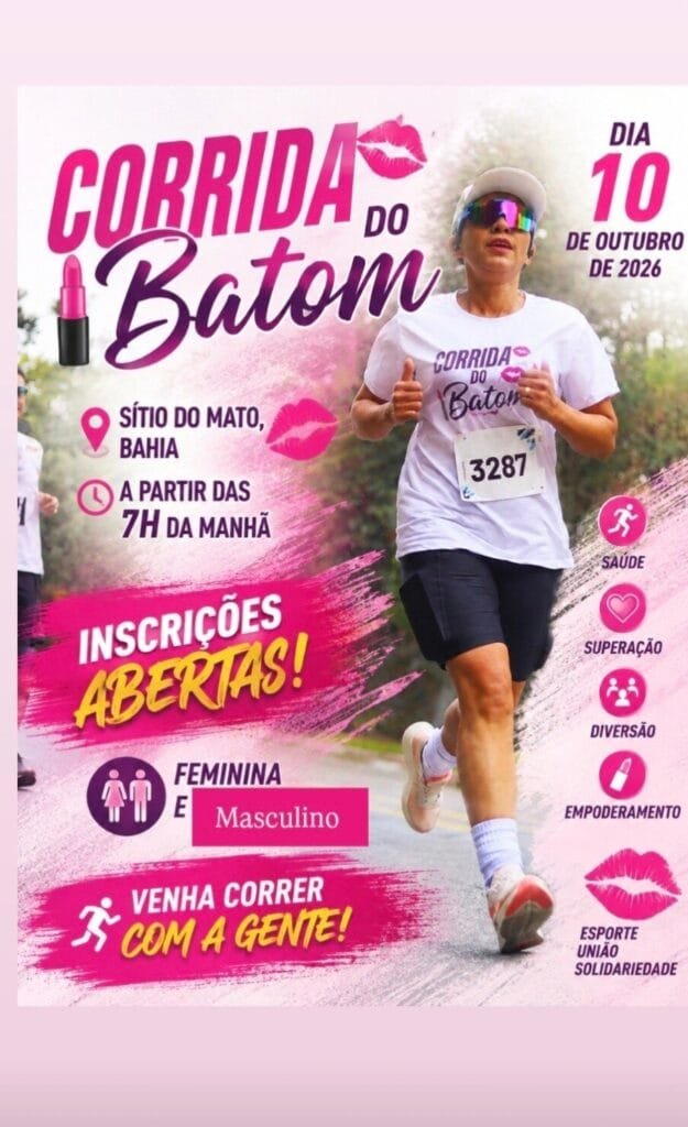 Corrida do Batom 2026: Inscrições em Sítio do Mato