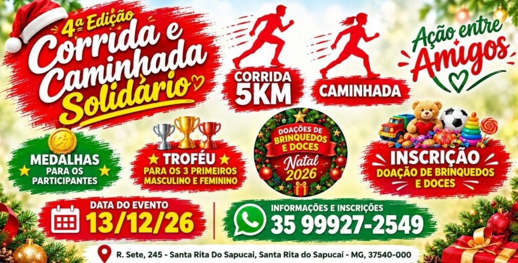 Corrida e Caminhada Ação entre Amigos de Natal 2026: Inscrições e Percurso em Santa Rita do Sapucaí