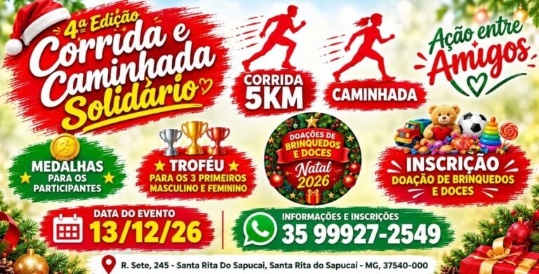 Corrida e Caminhada Ação entre Amigos de Natal 2026: Inscrições e Percurso em Santa Rita do Sapucaí